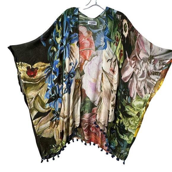 Signals Boho Tassel Hem 100% Modal Kimono Women One Size Large Scale Floral - Picture 2 of 12